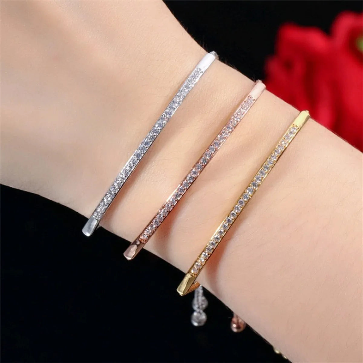 Fashion Geometric Alloy Copper Inlay Artificial Gemstones Women's Bracelets