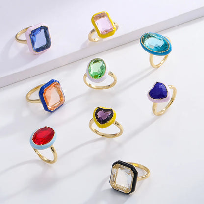 Fashion Geometric Alloy Enamel Zircon Women'S Rings