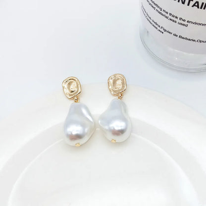 Fashion Geometric Alloy Inlay Artificial Pearls Drop Earrings