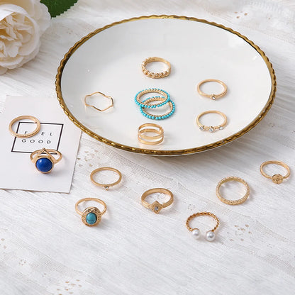 Fashion Geometric Alloy Inlay Artificial Rhinestones Turquoise Rings