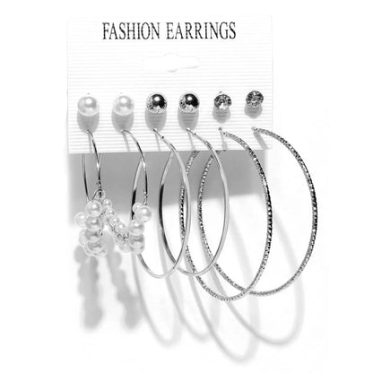 Fashion Geometric Alloy Pearl Earrings Six Pairs Set Wholesale Nihaojewelry