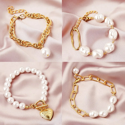 Fashion Geometric Alloy Pearl Plating Women's Bracelets