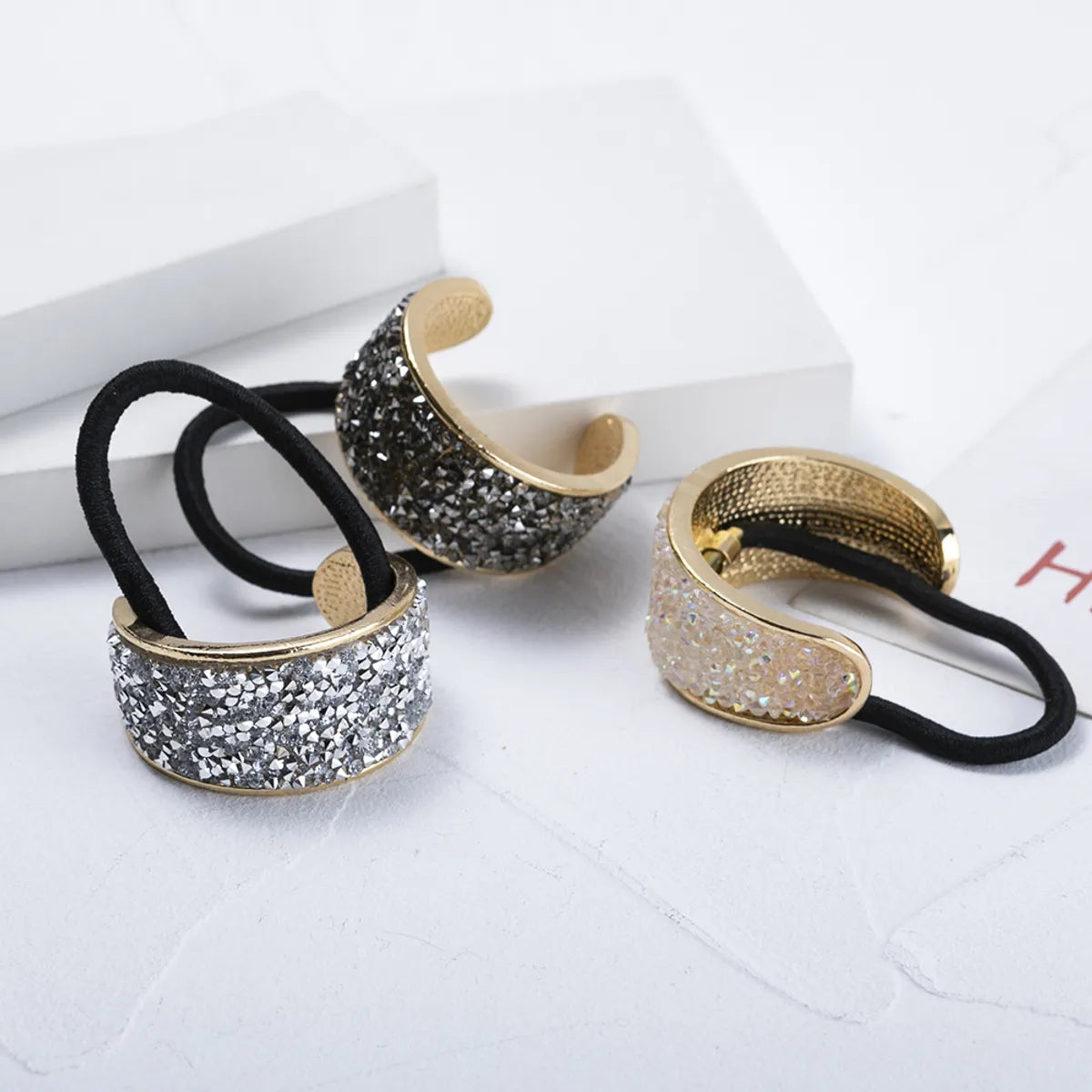 Fashion Geometric Alloy Plating Artificial Diamond Hair Tie