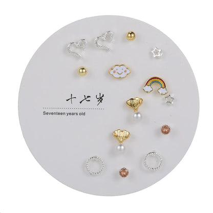 Fashion Geometric Alloy Plating Artificial Diamond Women'S Ear Studs 7 Pairs