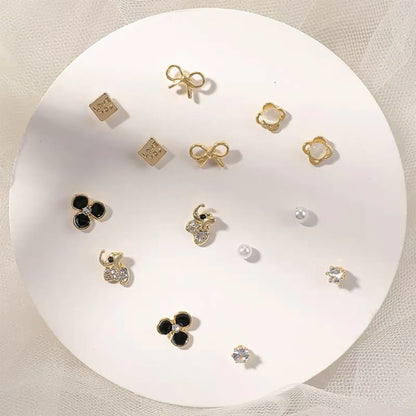 Fashion Geometric Alloy Plating Artificial Diamond Women'S Ear Studs 7 Pairs