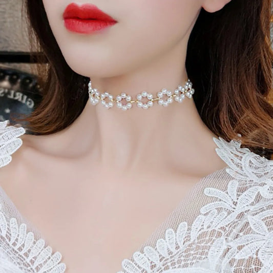 Fashion Geometric Alloy Plating Artificial Pearls Choker