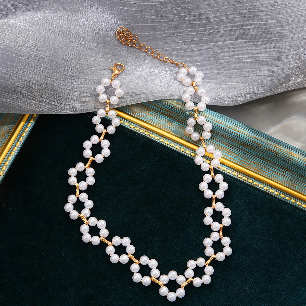 Fashion Geometric Alloy Plating Artificial Pearls Choker