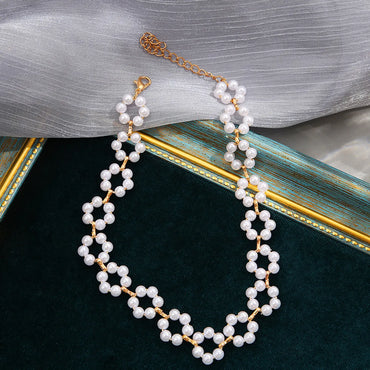 Fashion Geometric Alloy Plating Artificial Pearls Choker