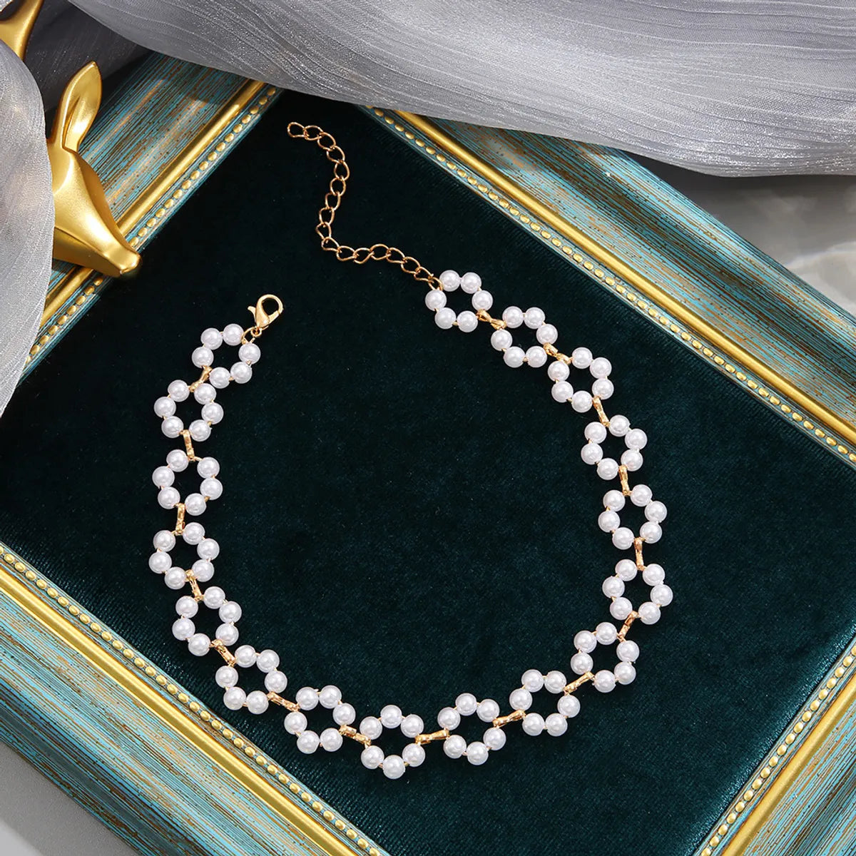 Fashion Geometric Alloy Plating Artificial Pearls Choker