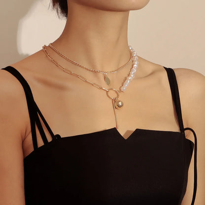 Fashion Geometric Alloy Plating Artificial Pearls Women'S Layered Necklaces