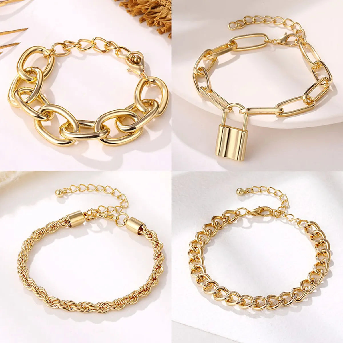 Fashion Geometric Alloy Plating No Inlaid Bracelets