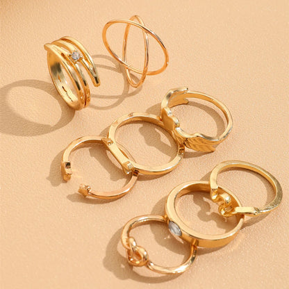 Fashion Geometric Alloy Plating Women's Rings 8 Pieces