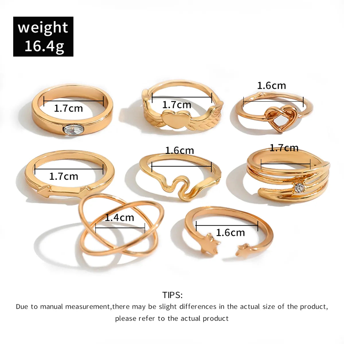 Fashion Geometric Alloy Plating Women's Rings 8 Pieces