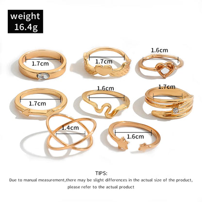 Fashion Geometric Alloy Plating Women's Rings 8 Pieces