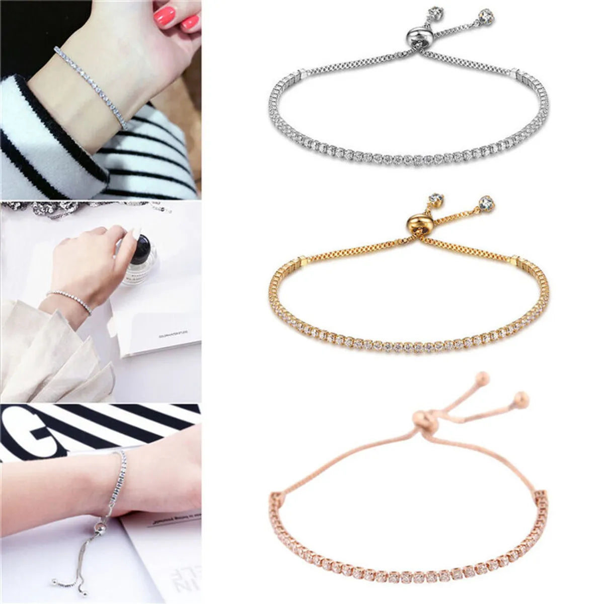 Fashion Geometric Alloy Plating Zircon Women'S Bracelets