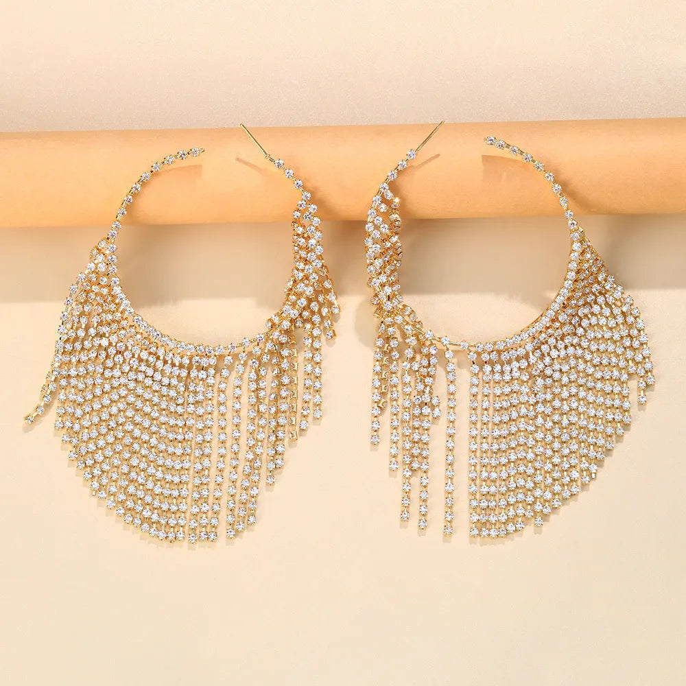 Fashion Geometric Alloy Rhinestone Tassel Earrings