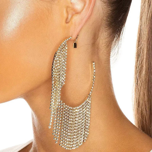 Fashion Geometric Alloy Rhinestone Tassel Earrings