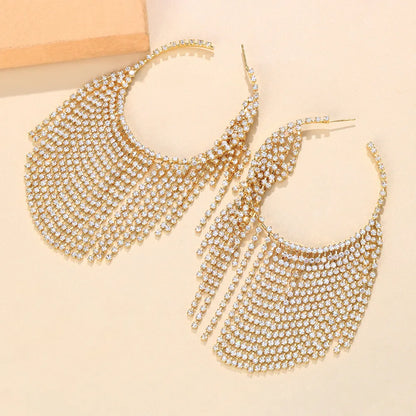 Fashion Geometric Alloy Rhinestone Tassel Earrings