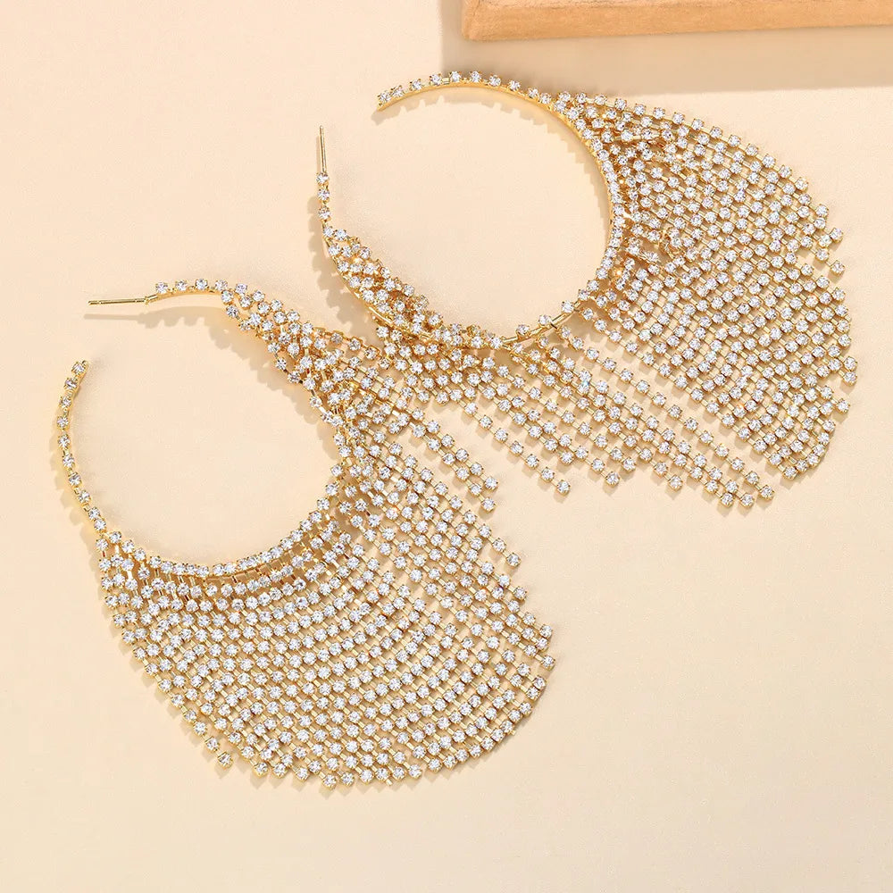 Fashion Geometric Alloy Rhinestone Tassel Earrings