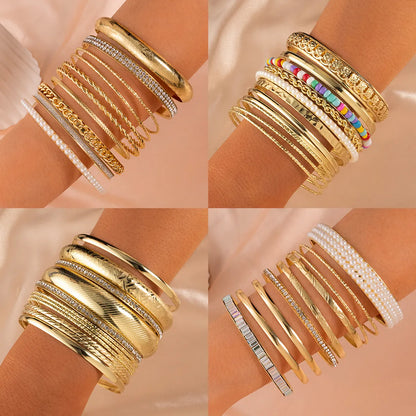 Fashion Geometric Alloy Shiny Metallic Bangle 1 Set