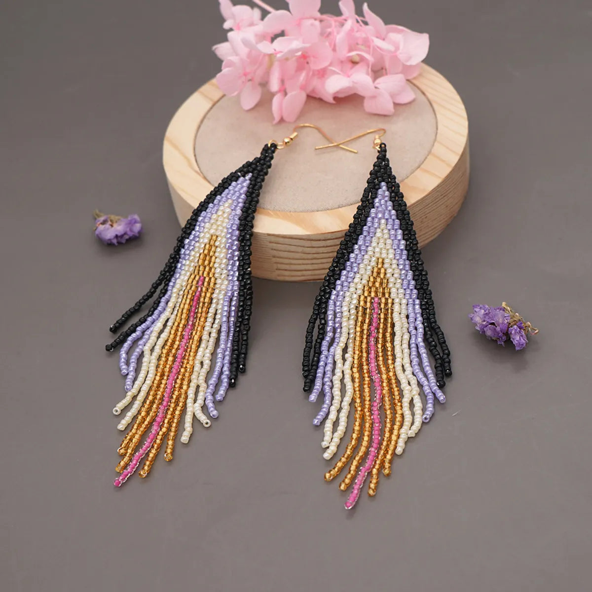 Fashion Geometric Beaded Tassel Earrings