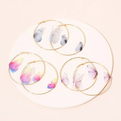 Ig Style Fashion Fabric Butterfly Alloy Hoop Earrings