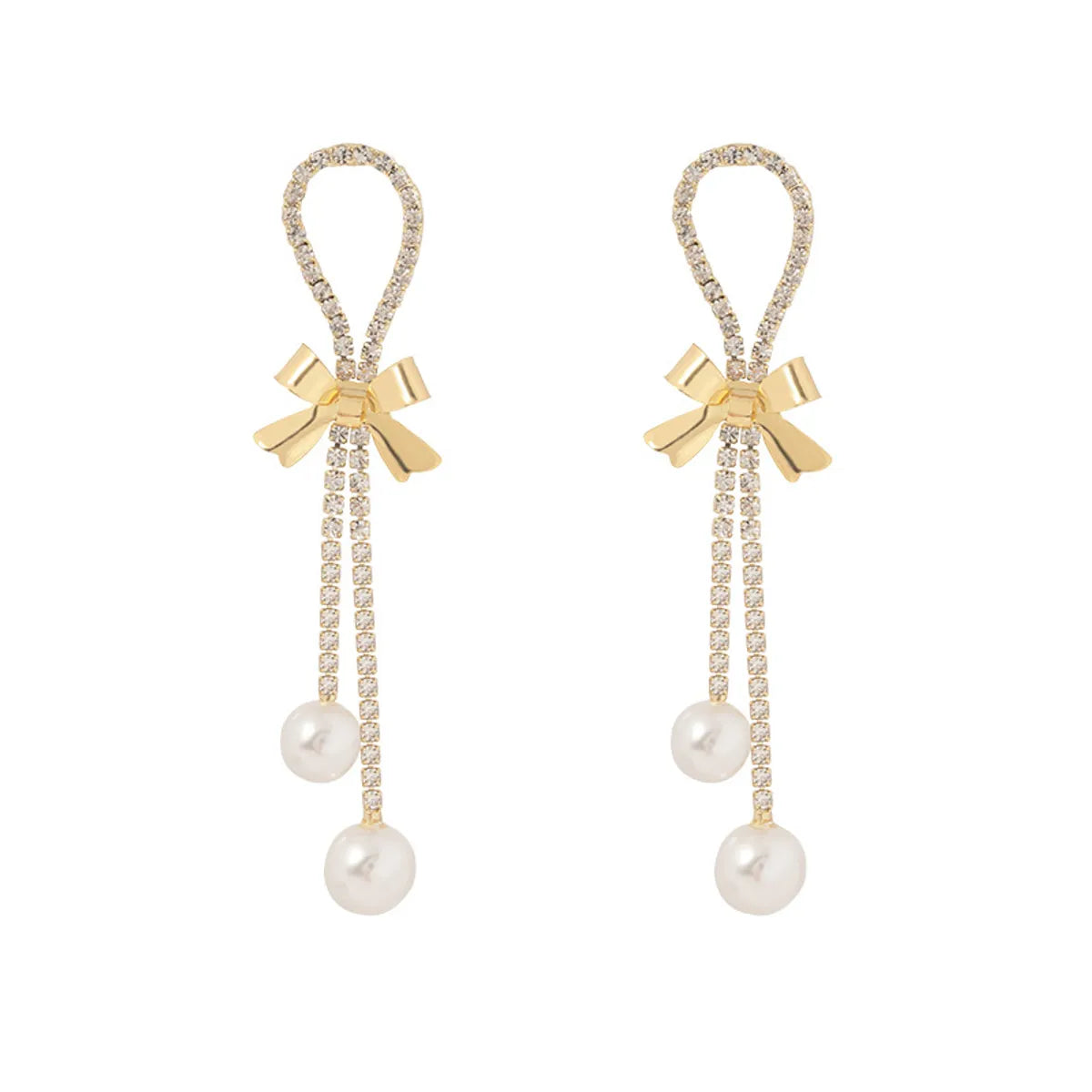 Fashion Geometric Bow Knot Alloy Inlay Artificial Pearls Rhinestone Dangling Earrings