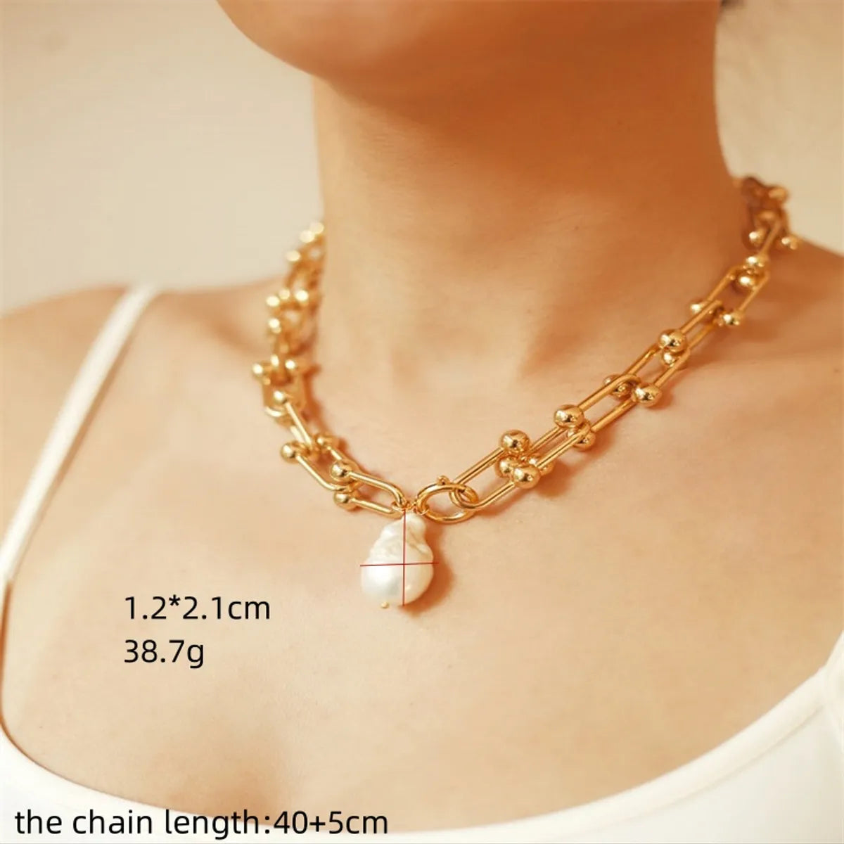 Fashion Geometric Brass Necklace Pearl Copper Necklaces