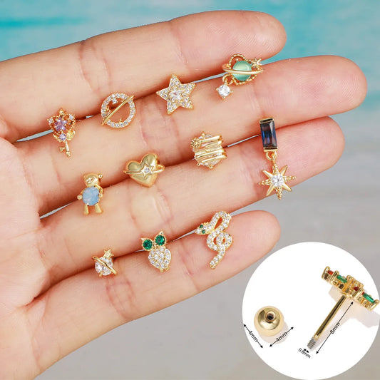 Fashion Geometric Brass Plating Zircon Ear Studs 1 Piece