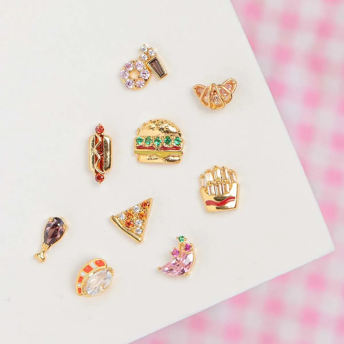 Fashion Geometric Coke Hamburger Brass Inlaid Zircon Ear Studs 1 Pair