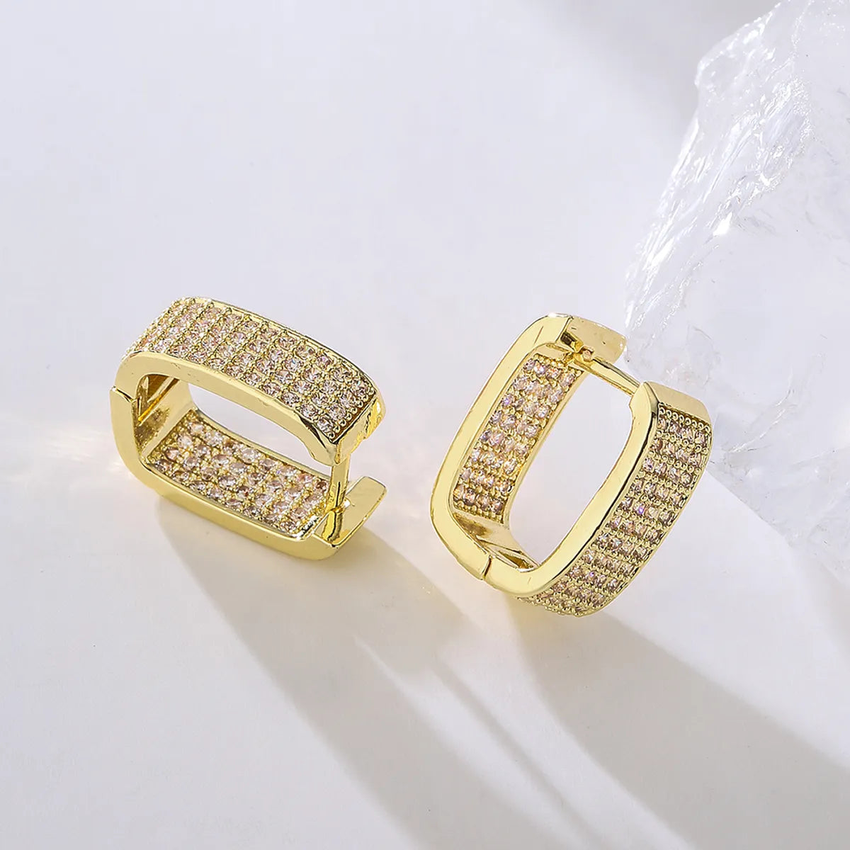 1 Pair Fashion Geometric Gold Plated Copper Zircon Gold Plated Earrings