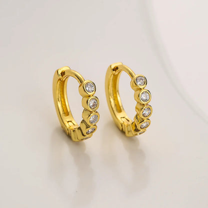 Fashion Geometric Copper Gold Plated Zircon Hoop Earrings 1 Pair