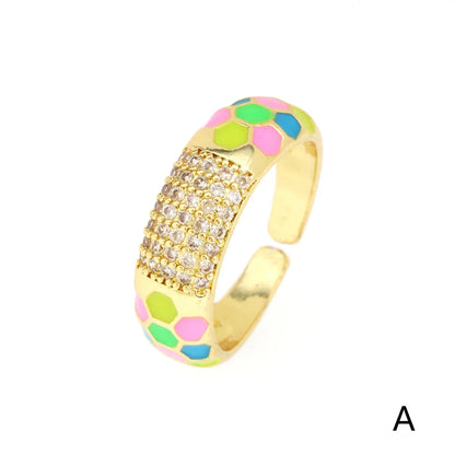 Fashion Geometric Copper Gold Plated Zircon Open Ring 1 Piece