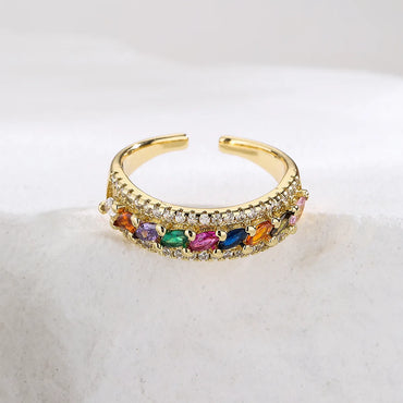 Fashion Geometric Copper Gold Plated Zircon Open Ring 1 Piece