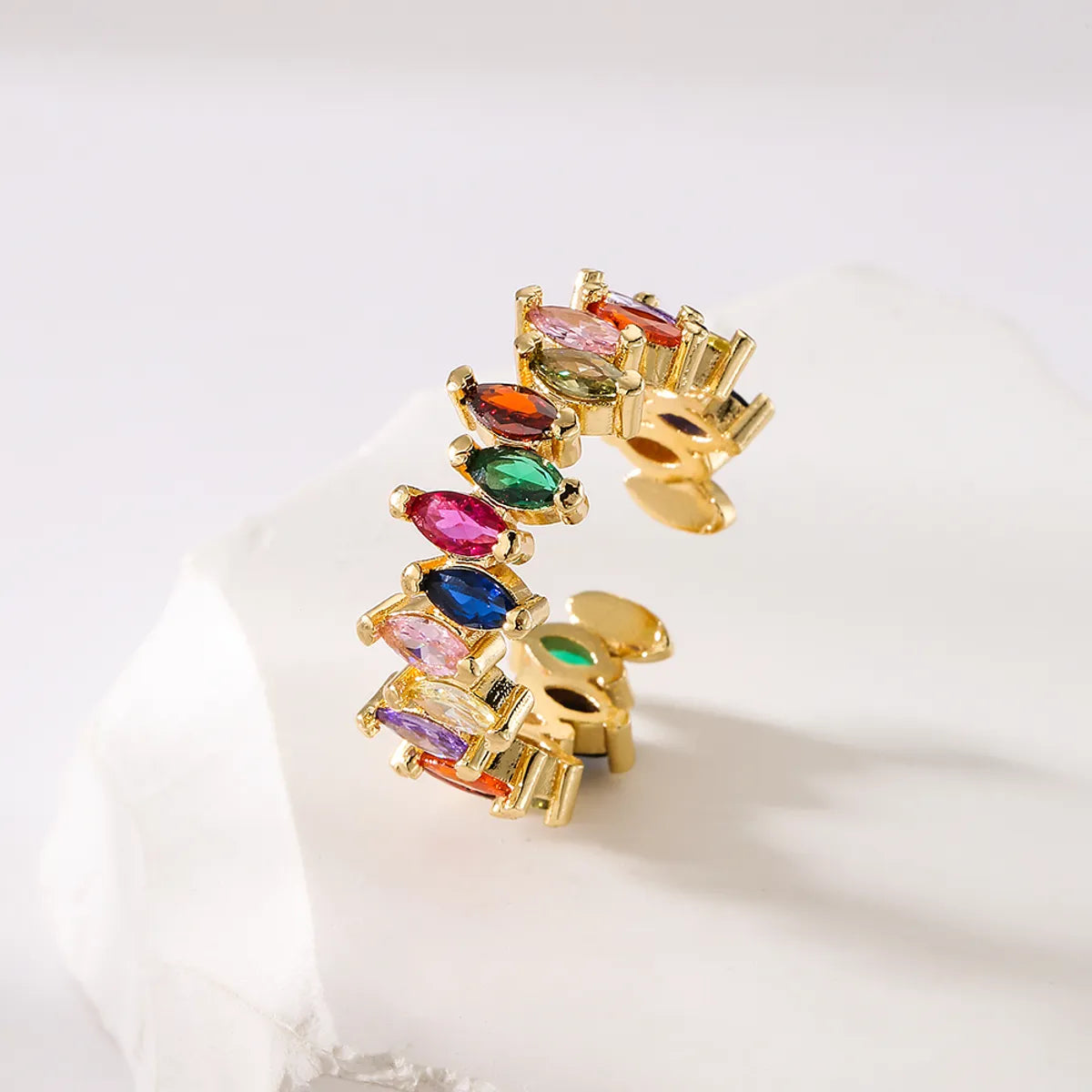 Fashion Geometric Copper Gold Plated Zircon Open Ring 1 Piece