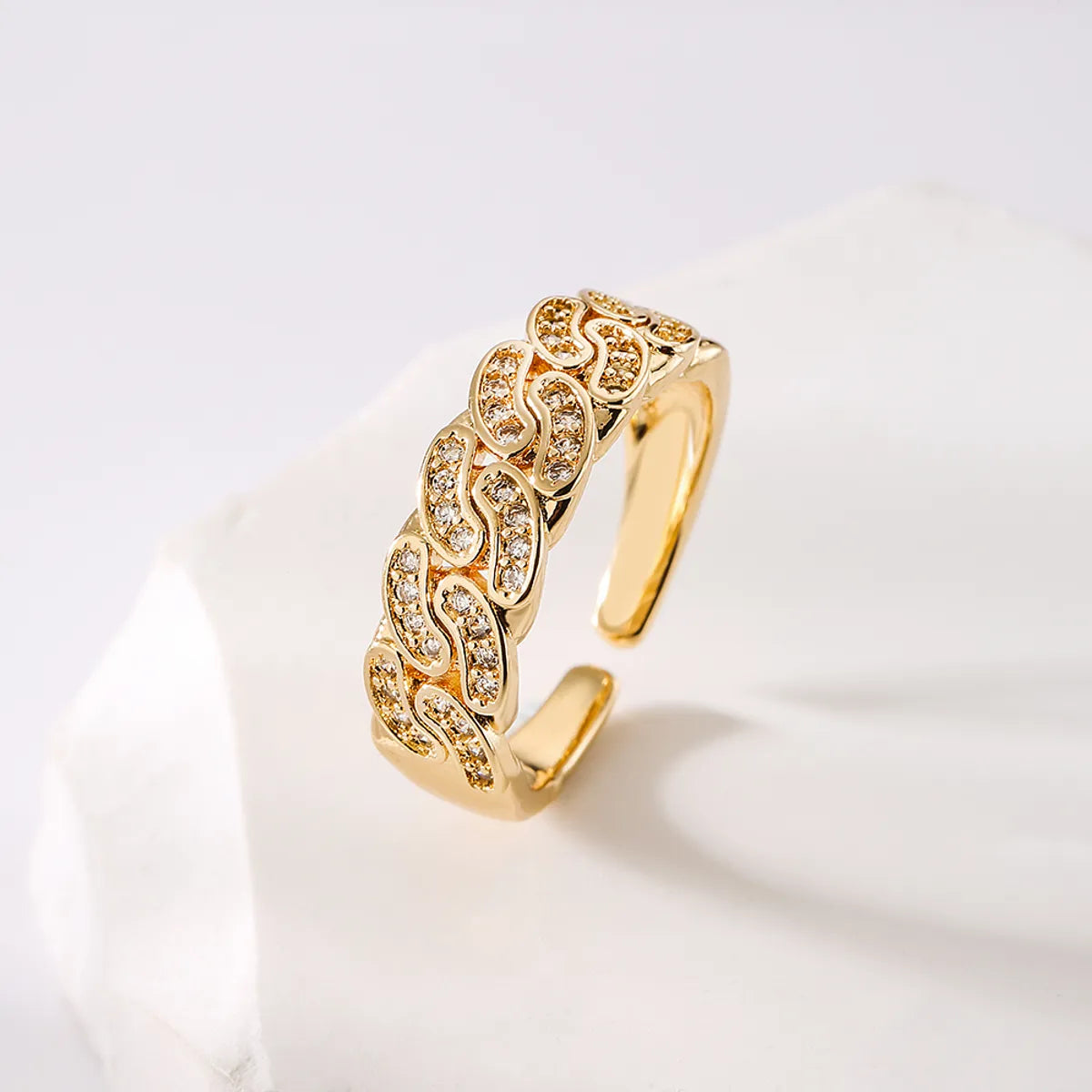 Fashion Geometric Copper Gold Plated Zircon Open Ring 1 Piece