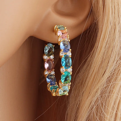 Fashion Geometric Copper Inlay Zircon Ear Studs 1 Pair