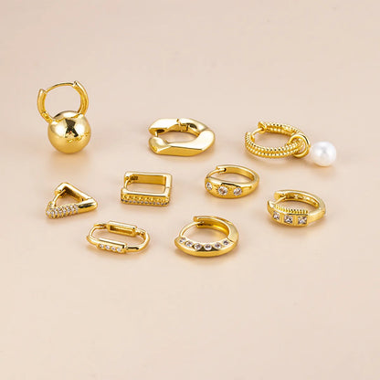 Fashion Geometric Copper Plating Inlay Pearl Zircon Ear Studs 1 Piece