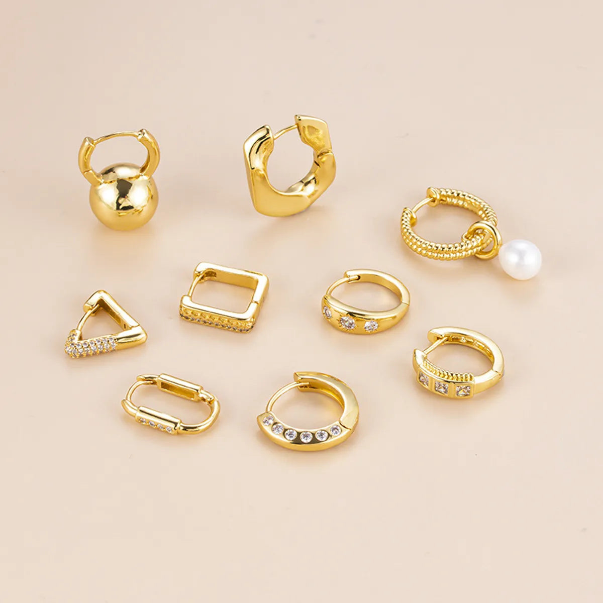 Fashion Geometric Copper Plating Inlay Pearl Zircon Ear Studs 1 Piece