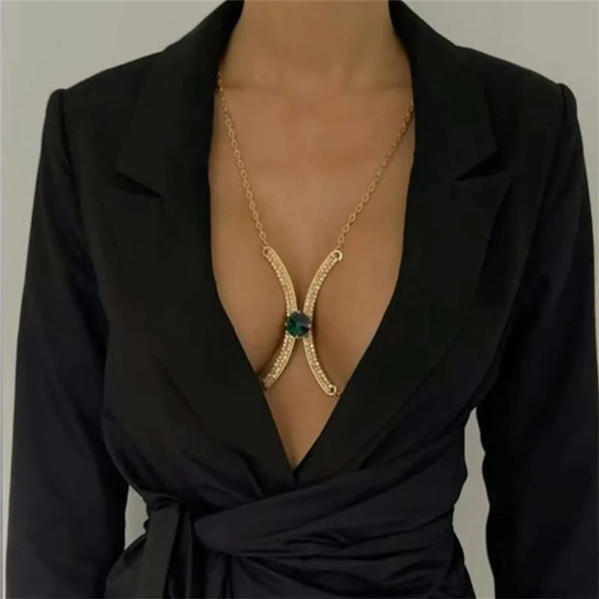 Fashion Geometric Copper Plating Rhinestone Body Chain