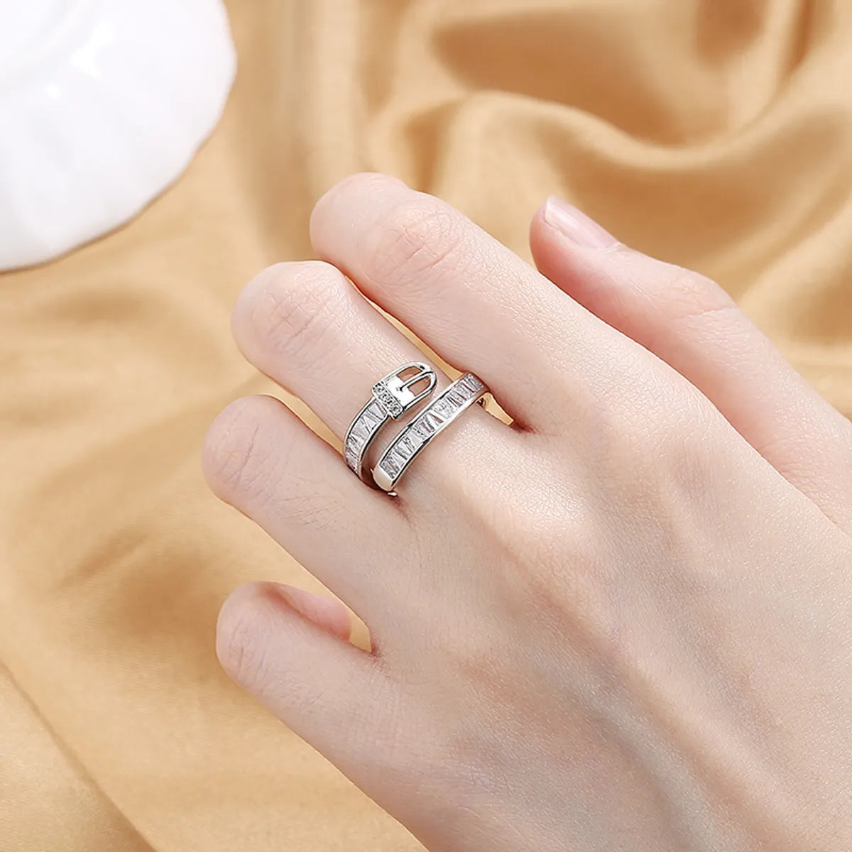 Fashion Geometric Copper Plating Zircon Open Ring