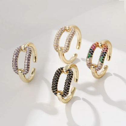 Fashion Geometric Copper Gold Plated Zircon Open Ring In Bulk