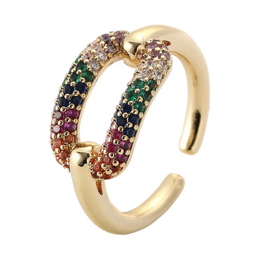 Fashion Geometric Copper Gold Plated Zircon Open Ring In Bulk