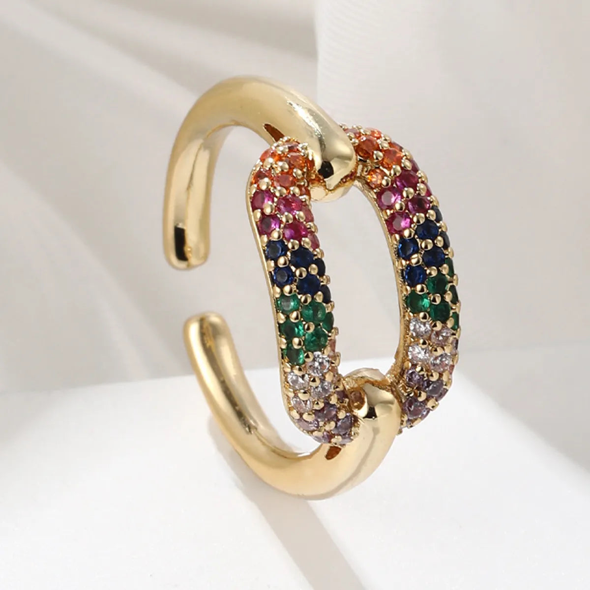 Fashion Geometric Copper Gold Plated Zircon Open Ring In Bulk