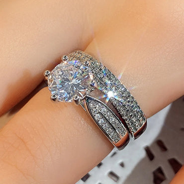 Fashion Geometric Copper Plating Zircon Rings 2 Piece Set