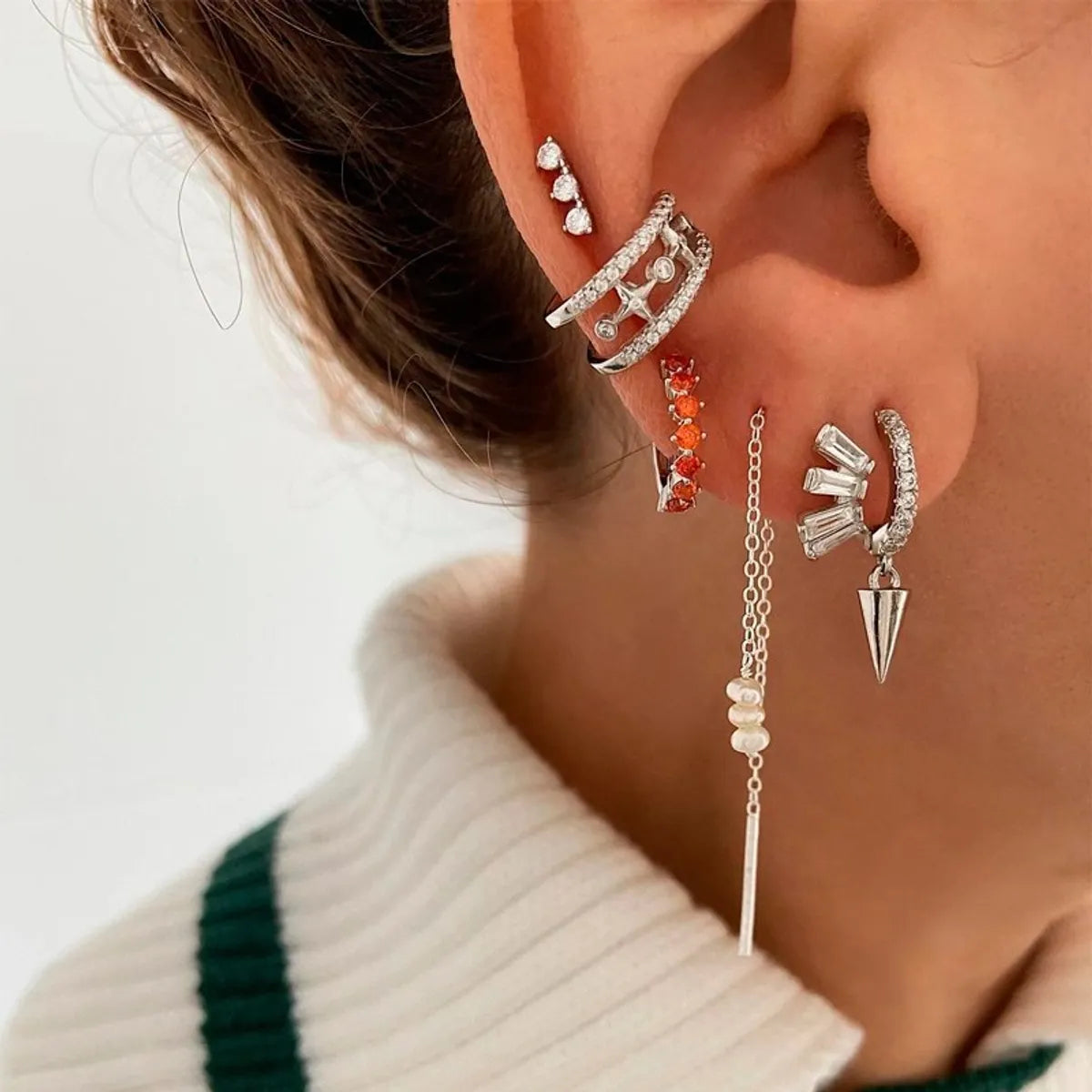 Fashion Geometric Copper Silver Needle Plating Zircon Earrings 1 Pair