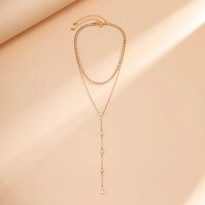 Fashion Geometric Copper Tassel Plating Zircon Necklace 1 Piece