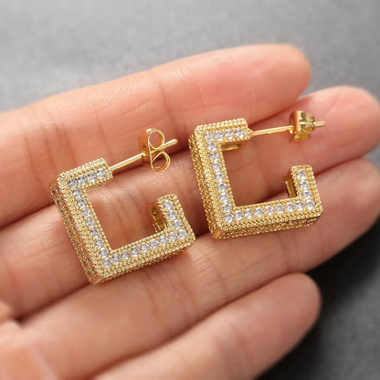 Fashion Geometric Copper Zircon Ear Studs 1 Pair