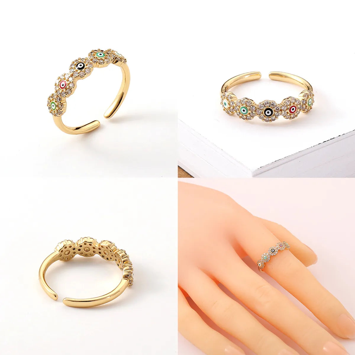 Fashion Geometric Devil's Eye Star Copper Open Ring Rhinestone Plating Zircon Copper Rings