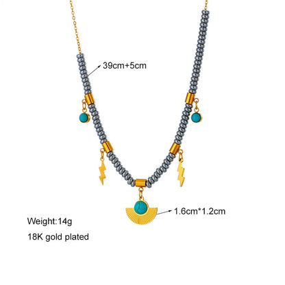 Wholesale Jewelry Fashion Geometric Devil'S Eye 304 Stainless Steel Artificial Rhinestones Resin 18K Gold Plated Ellipse Plating Inlaid Turquoise Layered Necklaces